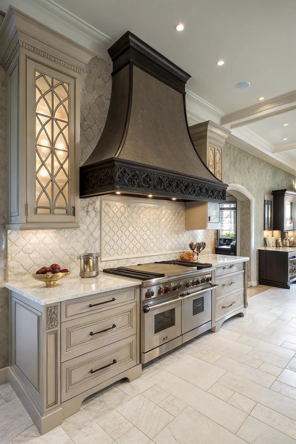 Curved designs in range hoods offer elegance and balance.