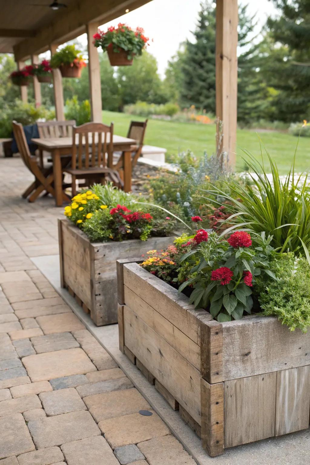 Rustic planter boxes add charm to your outdoor spaces.