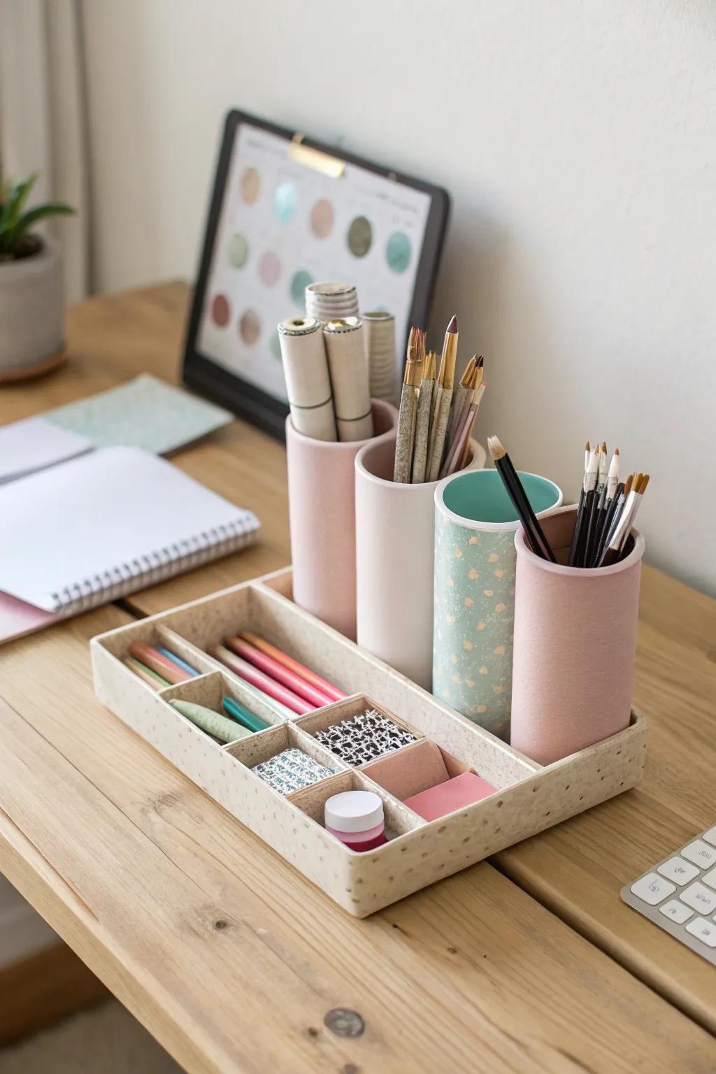 Transform your workspace with this chic and eco-friendly cardboard tube organizer – where sustainability meets style!