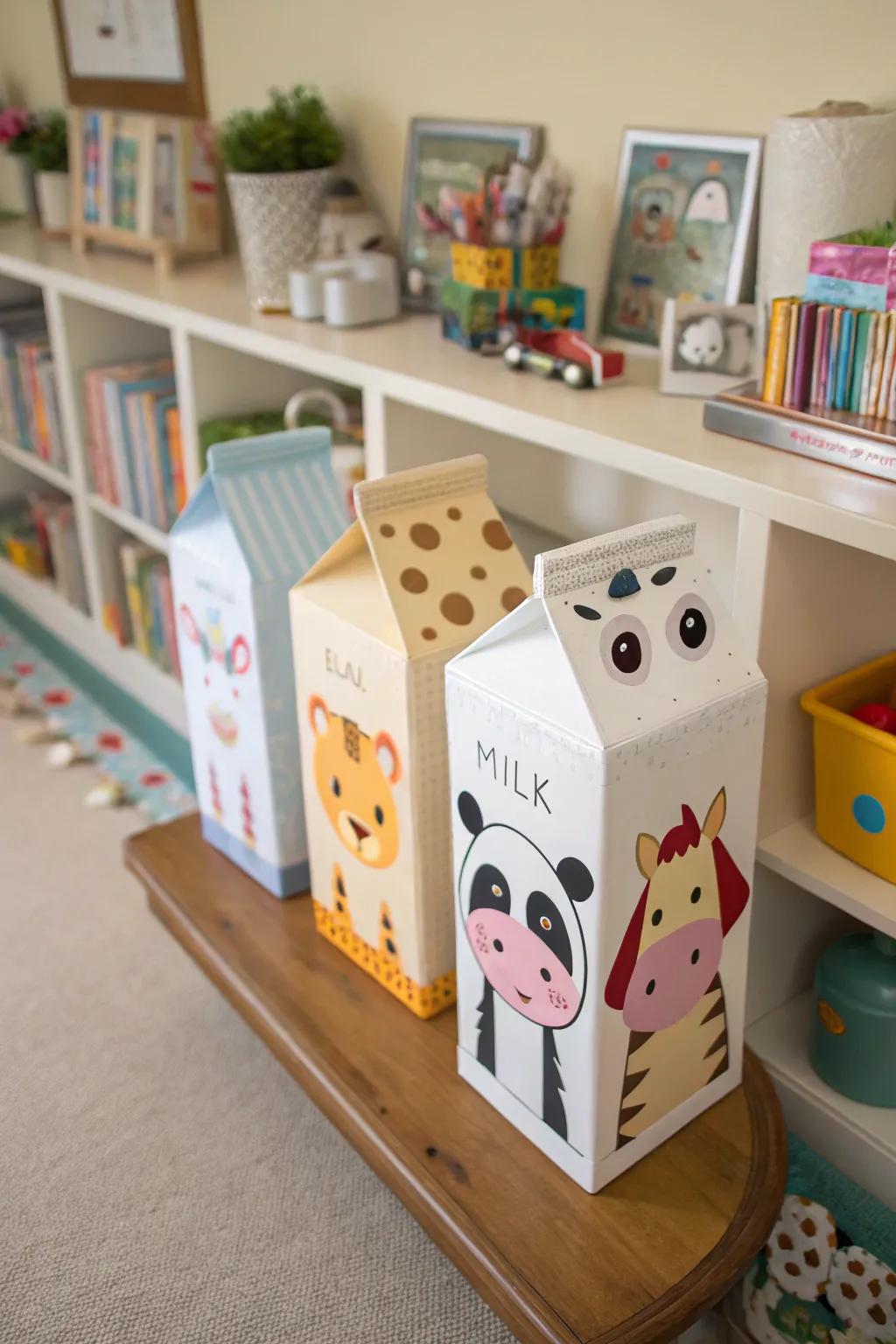 Bring playful charm to any space with milk carton animal characters.