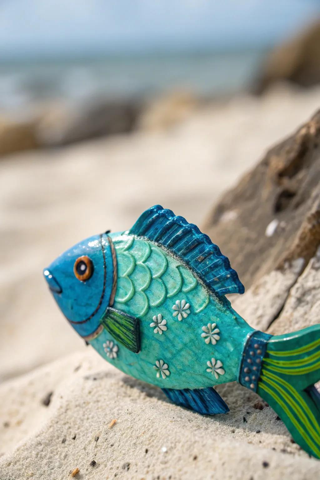 Transforming bottle caps into whimsical underwater wonders, where imagination meets artistry.