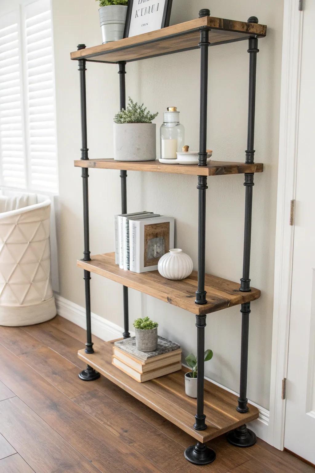 Transform your space with chic industrial pipe shelving for a modern twist on classic design.
