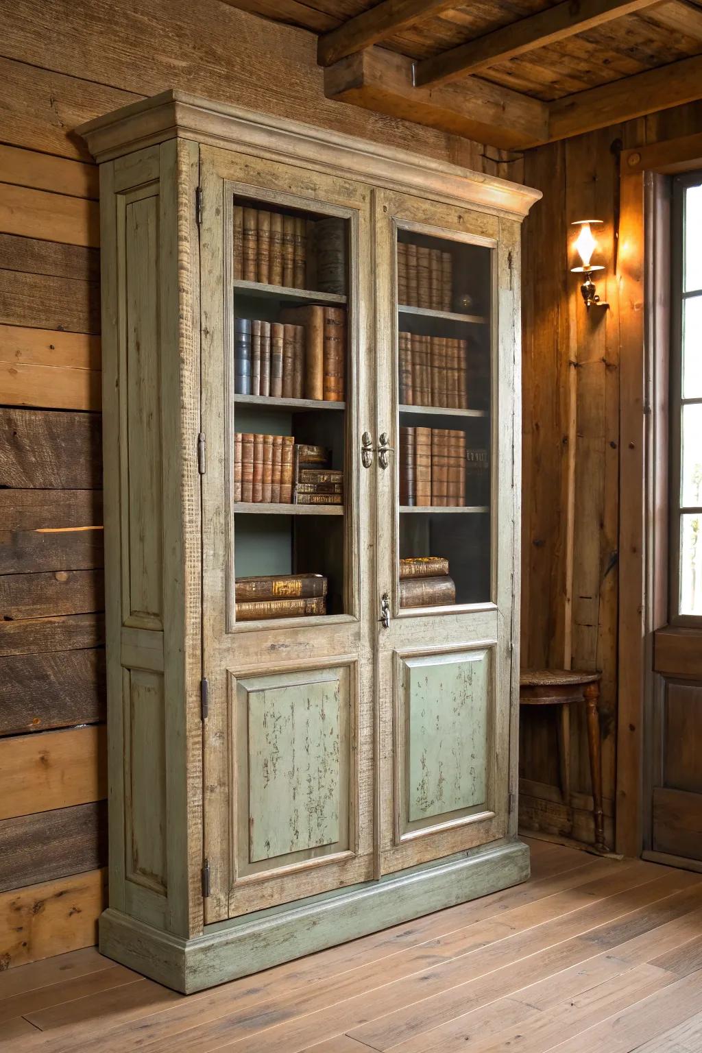 Elevate your space with a touch of vintage charm using repurposed bifold doors for a unique bookcase.
