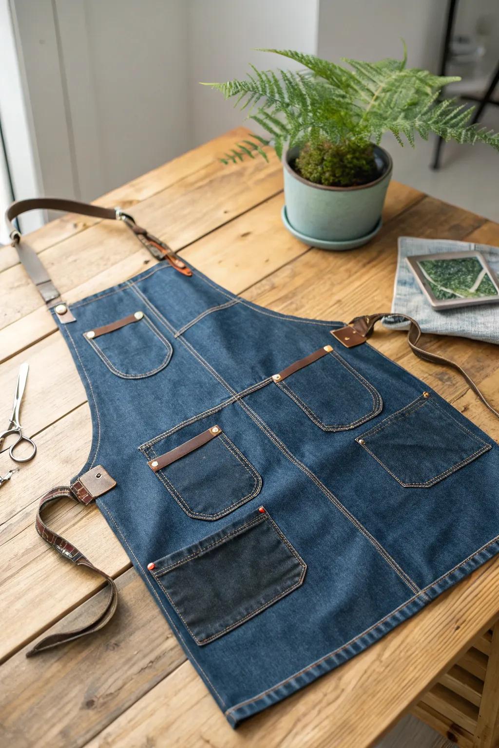 Transform your old jeans into a chic and sturdy crafting apron, merging style and sustainability.