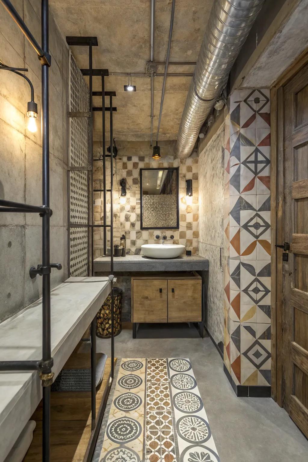 Geometric tiles can add a dynamic visual element to your bathroom design.