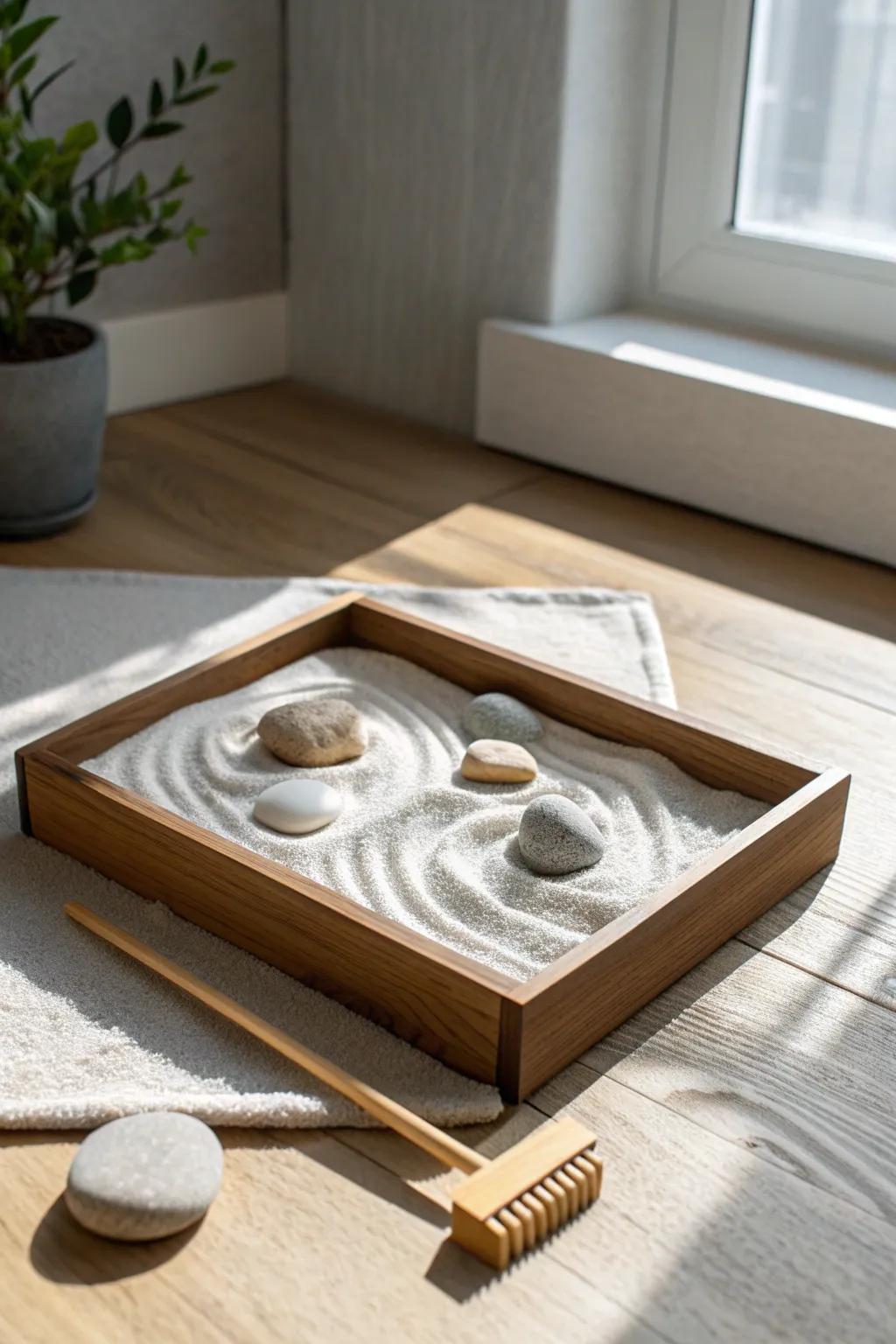 Transform your space with the serene elegance of a handcrafted mini Zen garden.