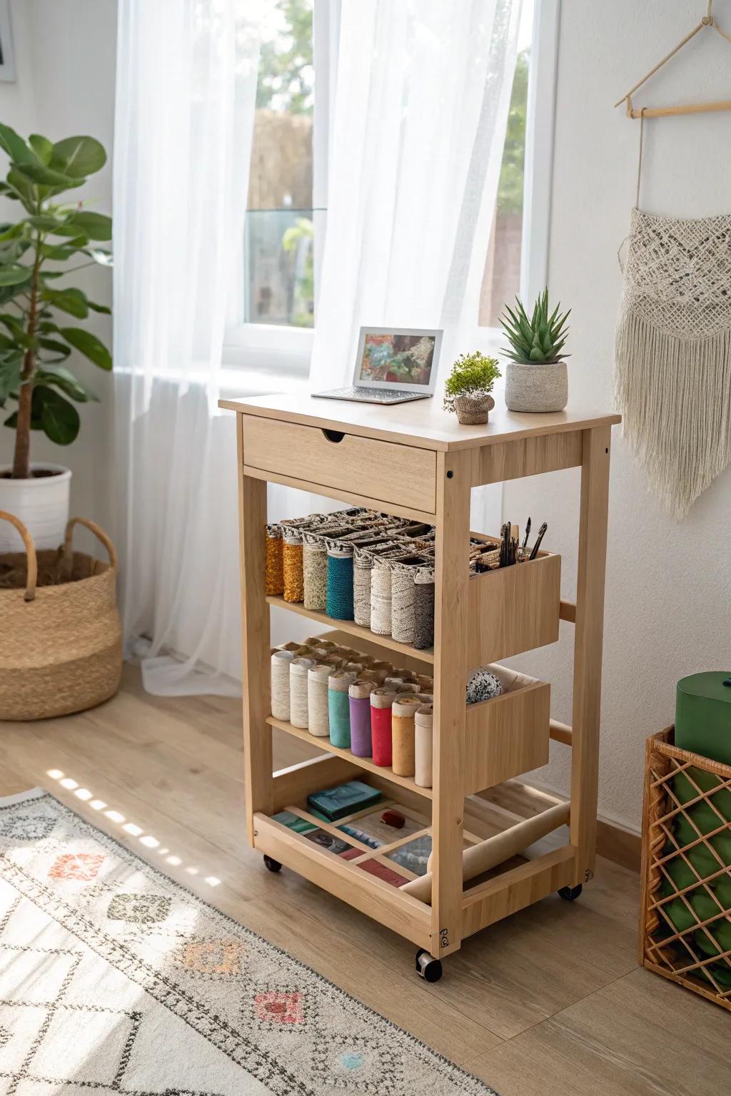 Elevate your sewing space with elegant under-desk storage solutions. 🌿✨