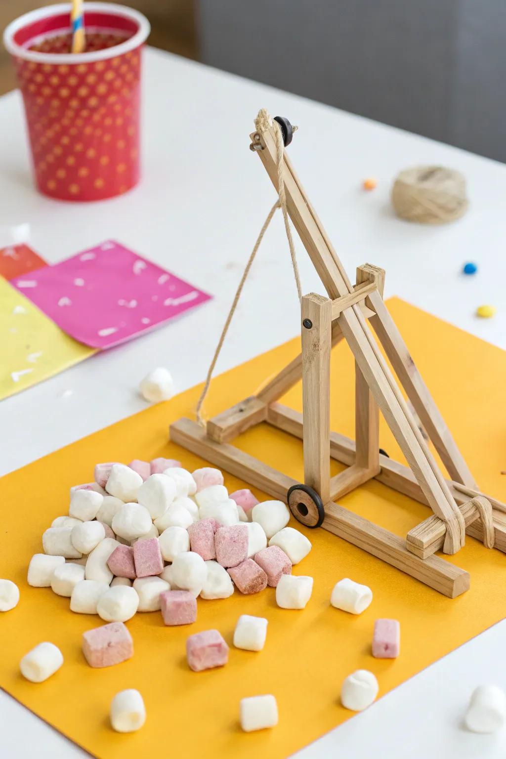 A fun lever-based catapult ready for launching