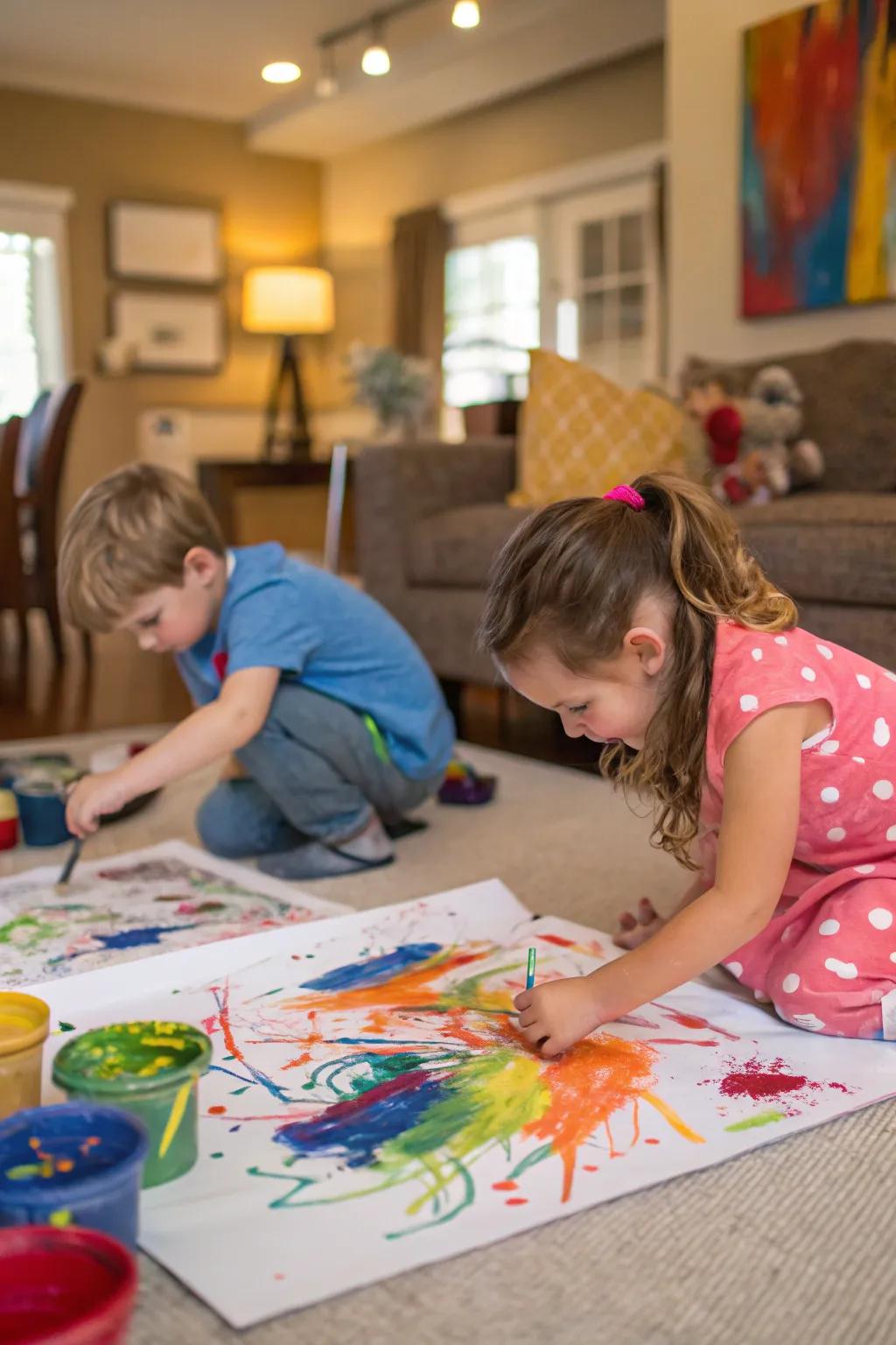 Children expressing creativity through abstract painting