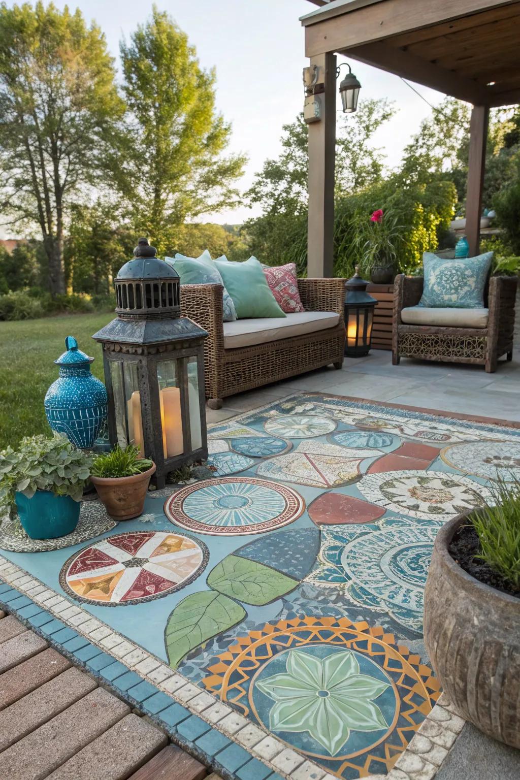 Eclectic artistry with mosaic slabs.