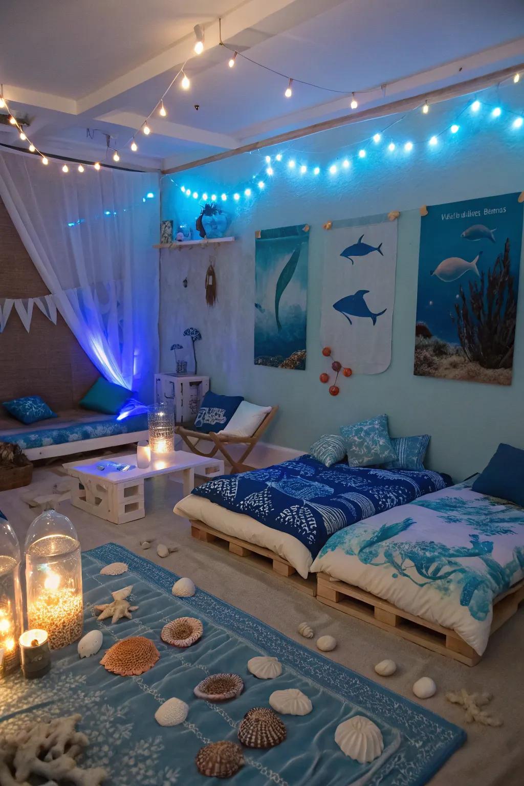 Transform your space into an underwater adventure with sea-inspired decor.