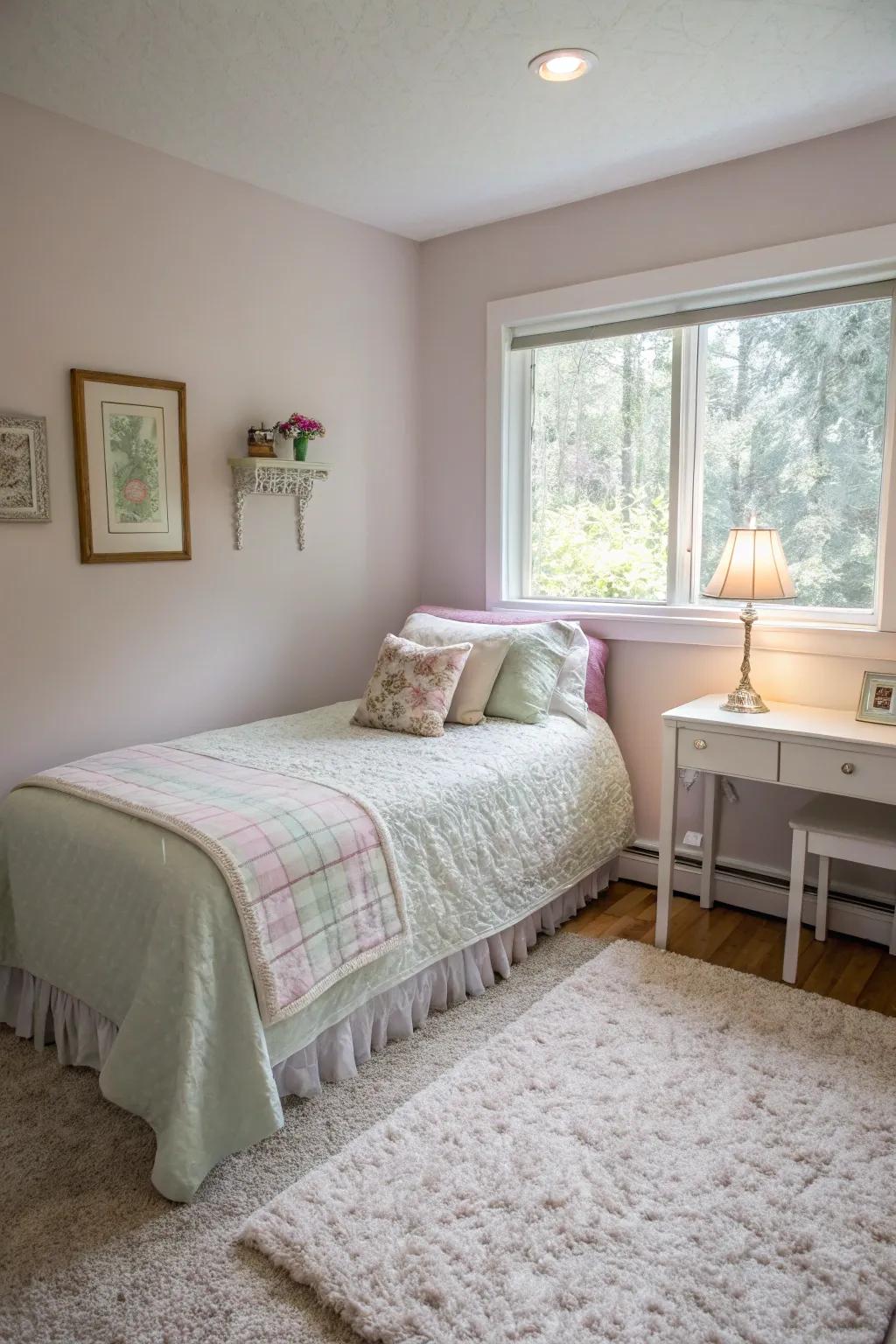 Light colors can open up a small bedroom, making it feel more spacious.