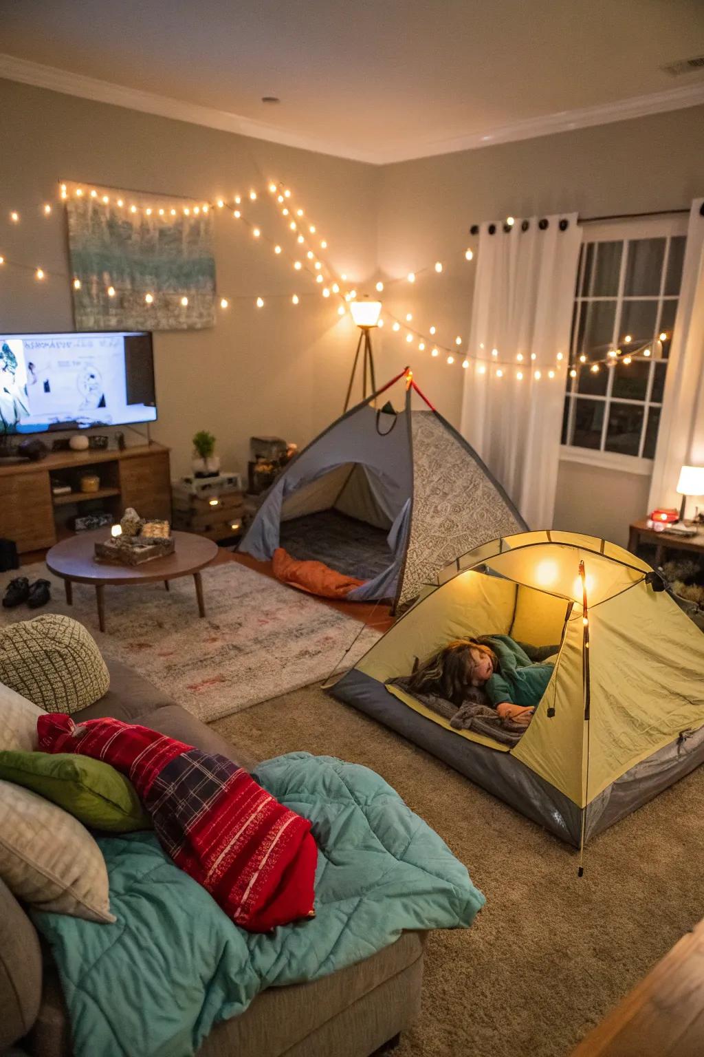 Bring the outdoors inside with an indoor camping adventure.