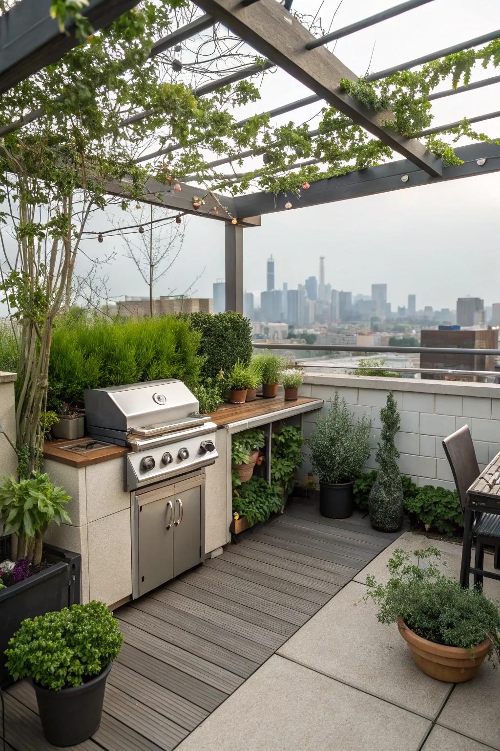 A cozy rooftop kitchen perfect for urban living.