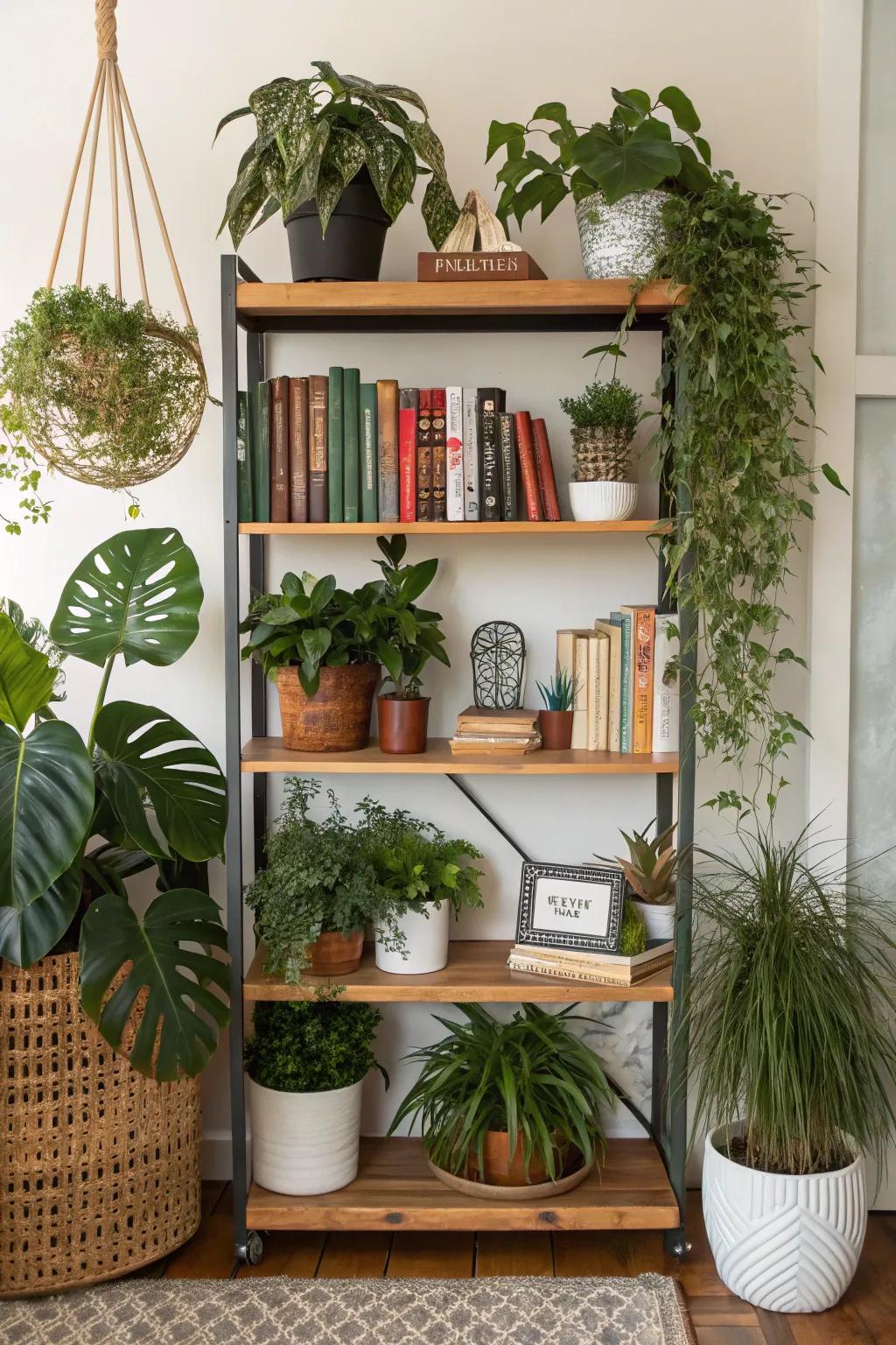 Repurposed shelves make perfect plant displays.