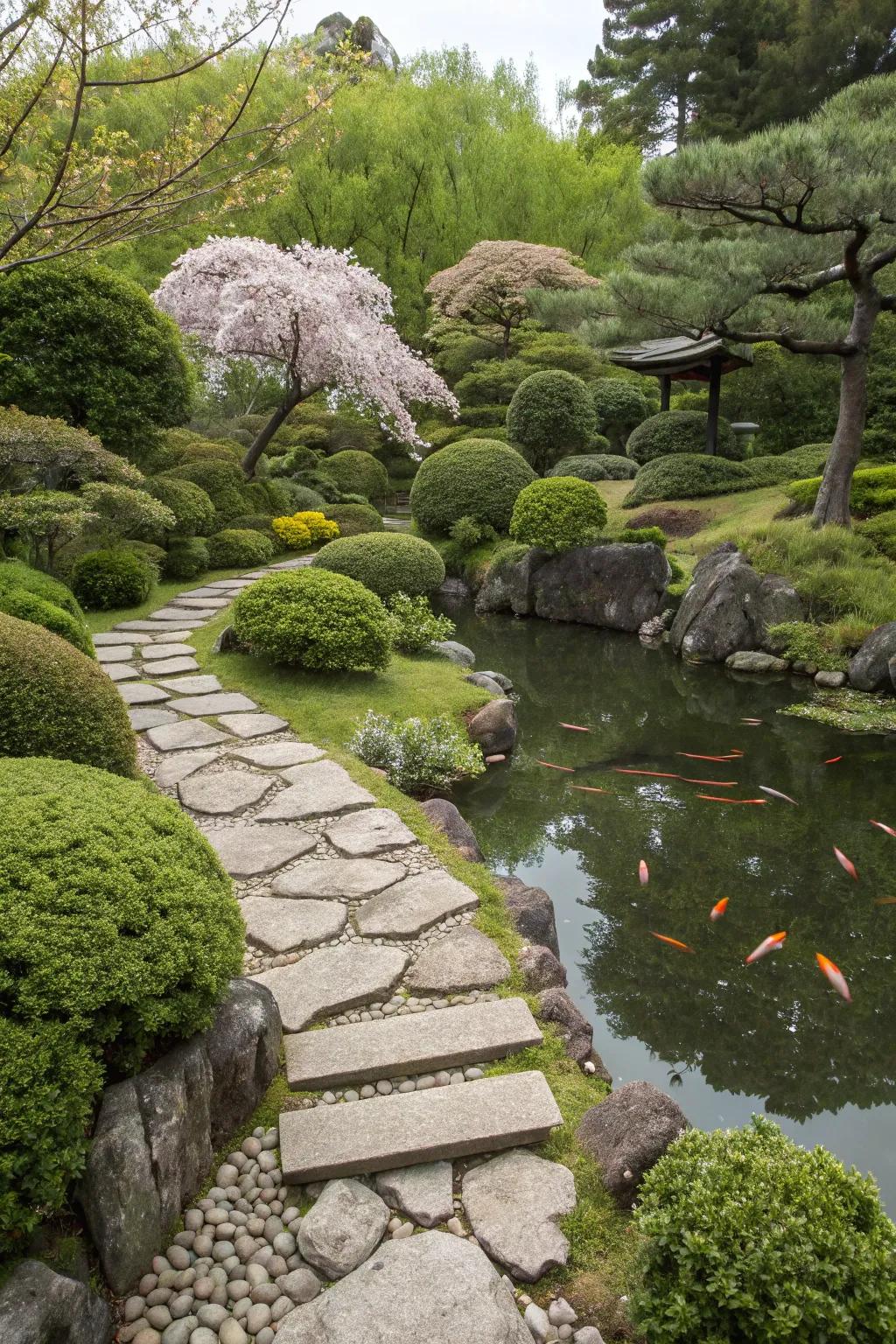 Evergreens provide structure and year-round greenery to the garden.