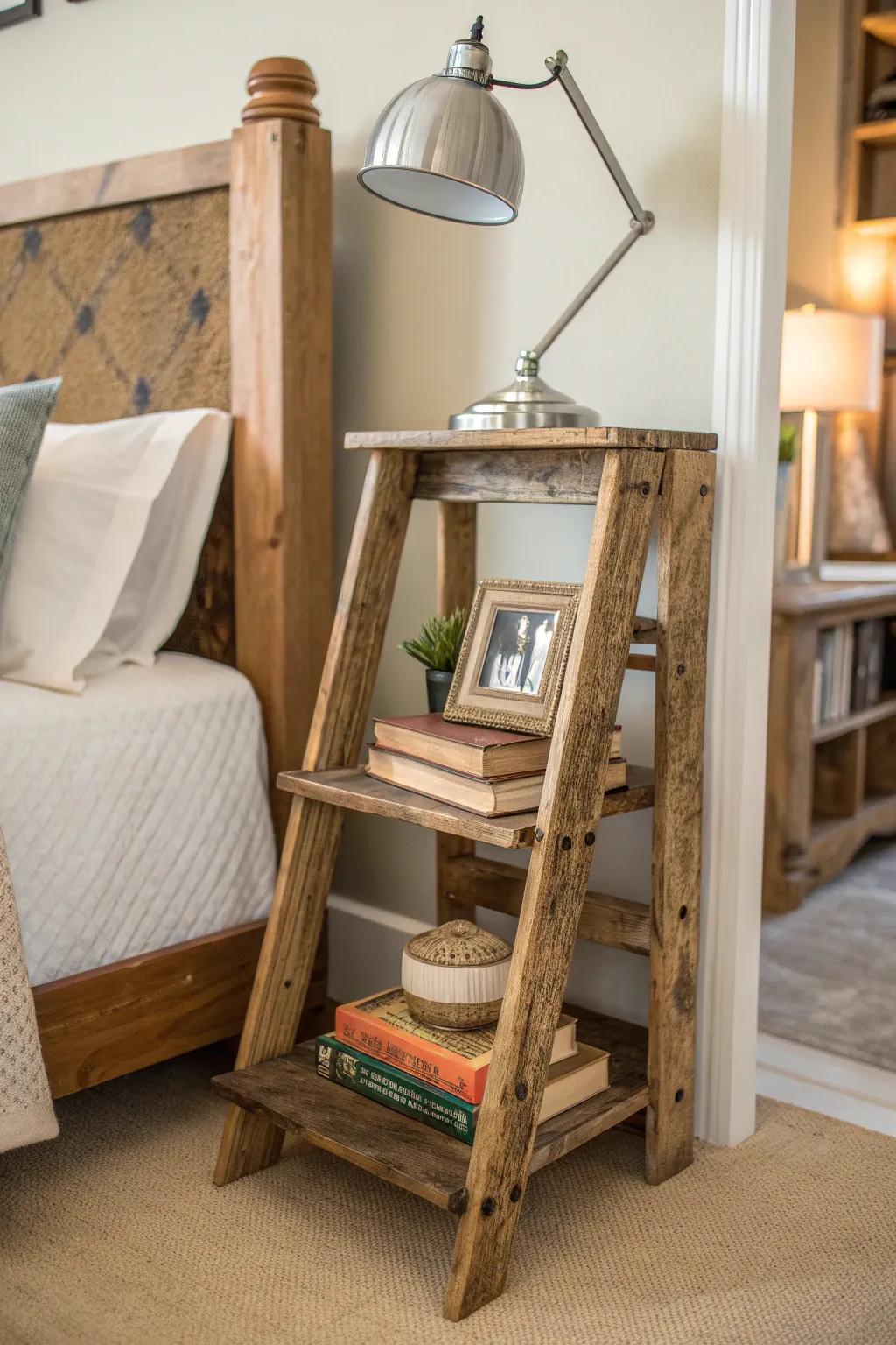 Elevate your bedside style with a charming ladder nightstand—where rustic meets modern elegance.