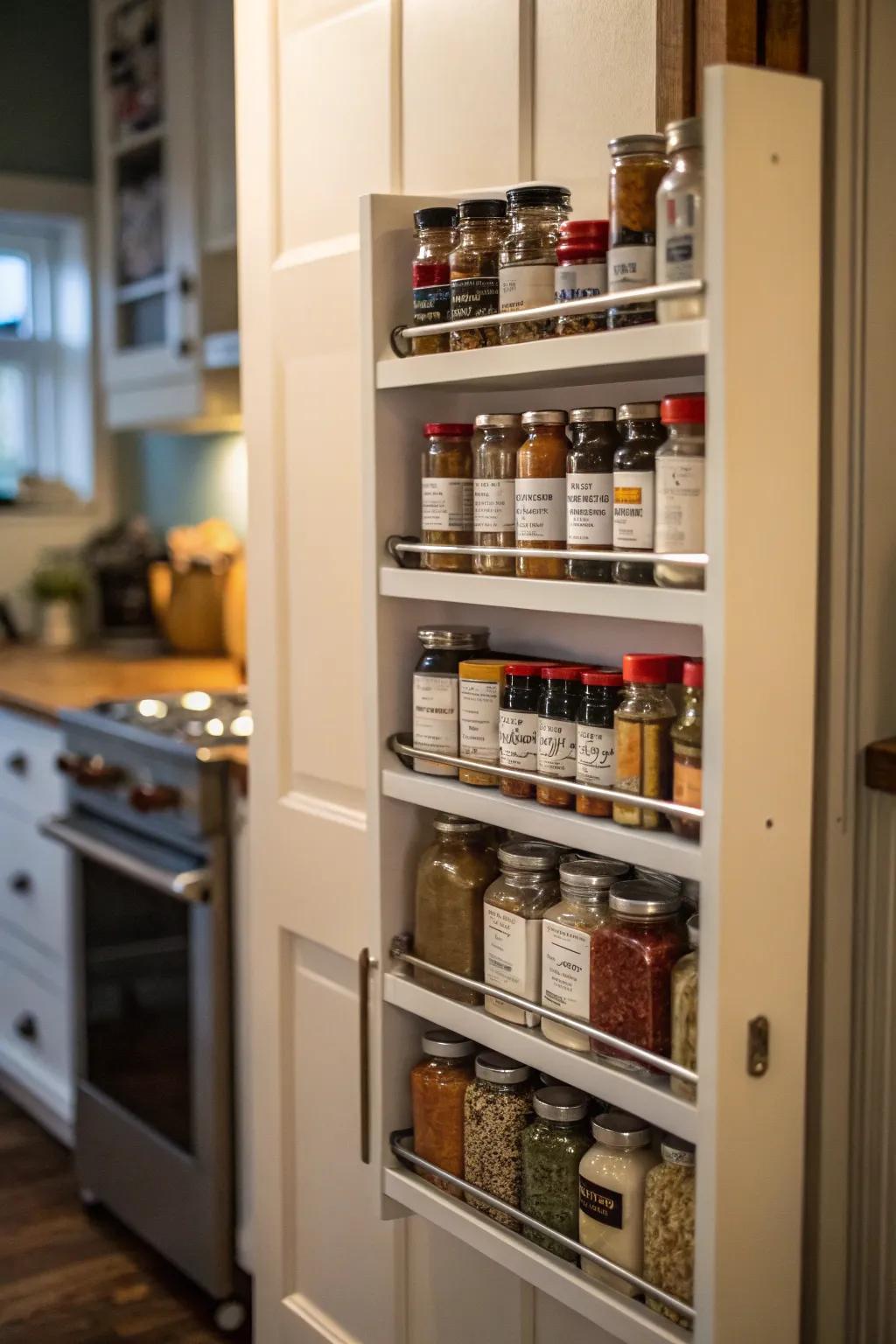 Maximize storage by utilizing the inside of pantry doors.