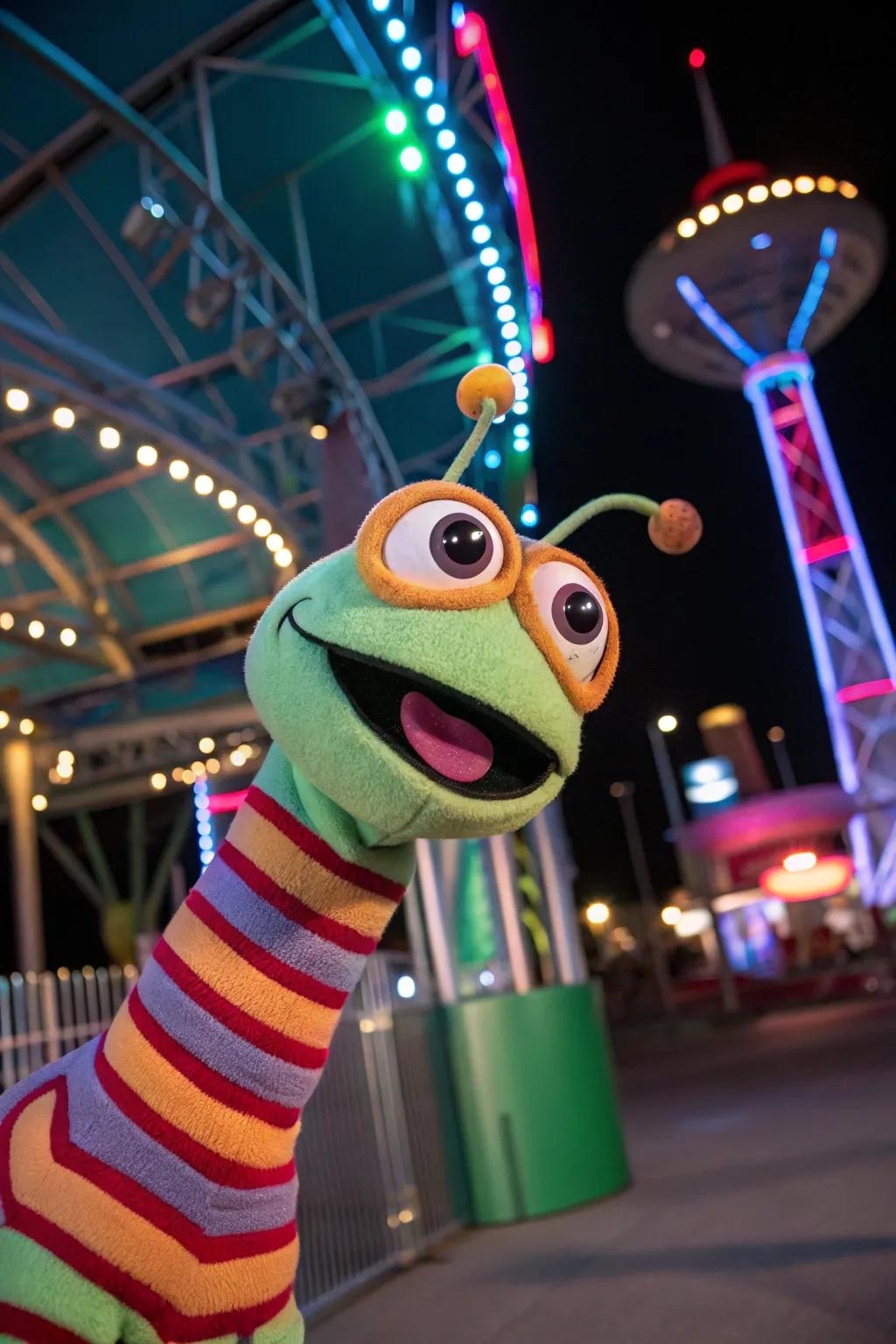 This funky alien puppet is ready for an intergalactic adventure!