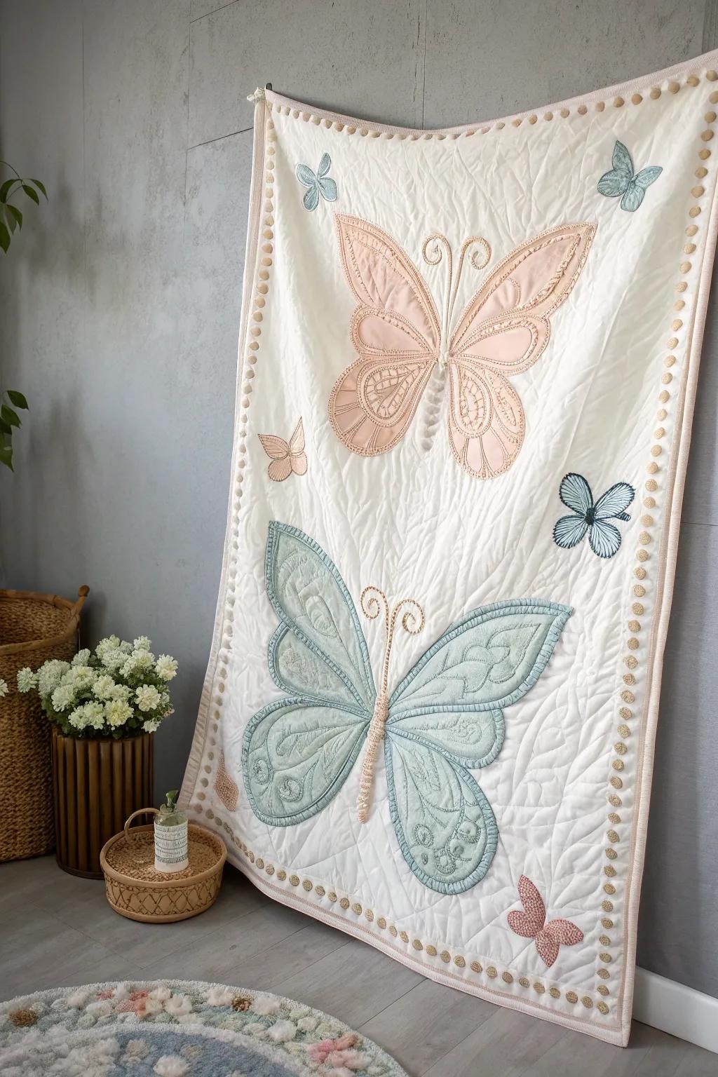Flutter into spring with this whimsical butterfly quilt, a perfect blend of minimalist charm and boho flair.
