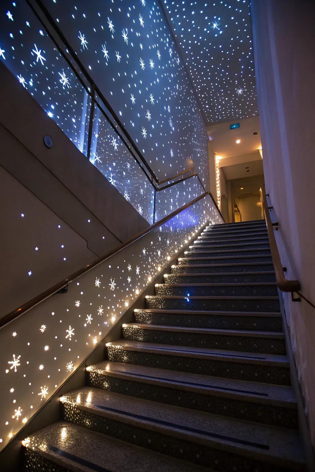 LED strips can make your staircase feel like a starry night.