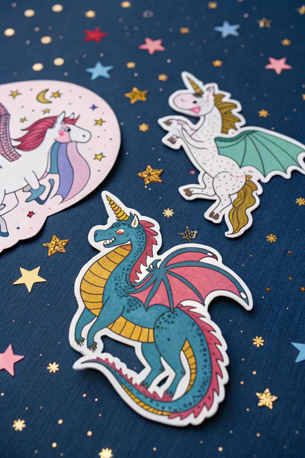 Enchanting stickers of mystical creatures.