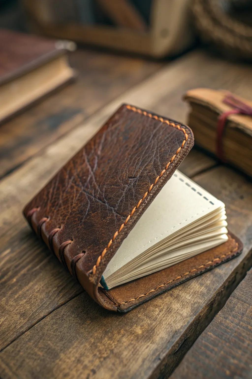 Capture your thoughts in style with this artisanal miniature leather notebook.