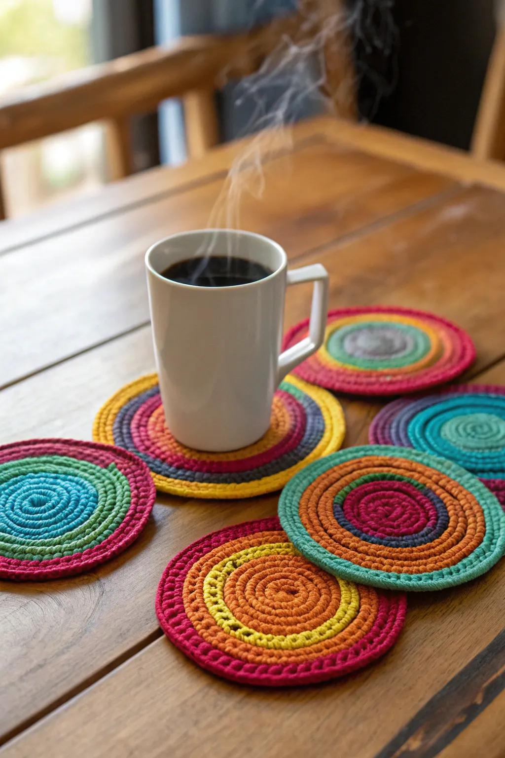 Add charm to your coffee table with modern straw coasters.