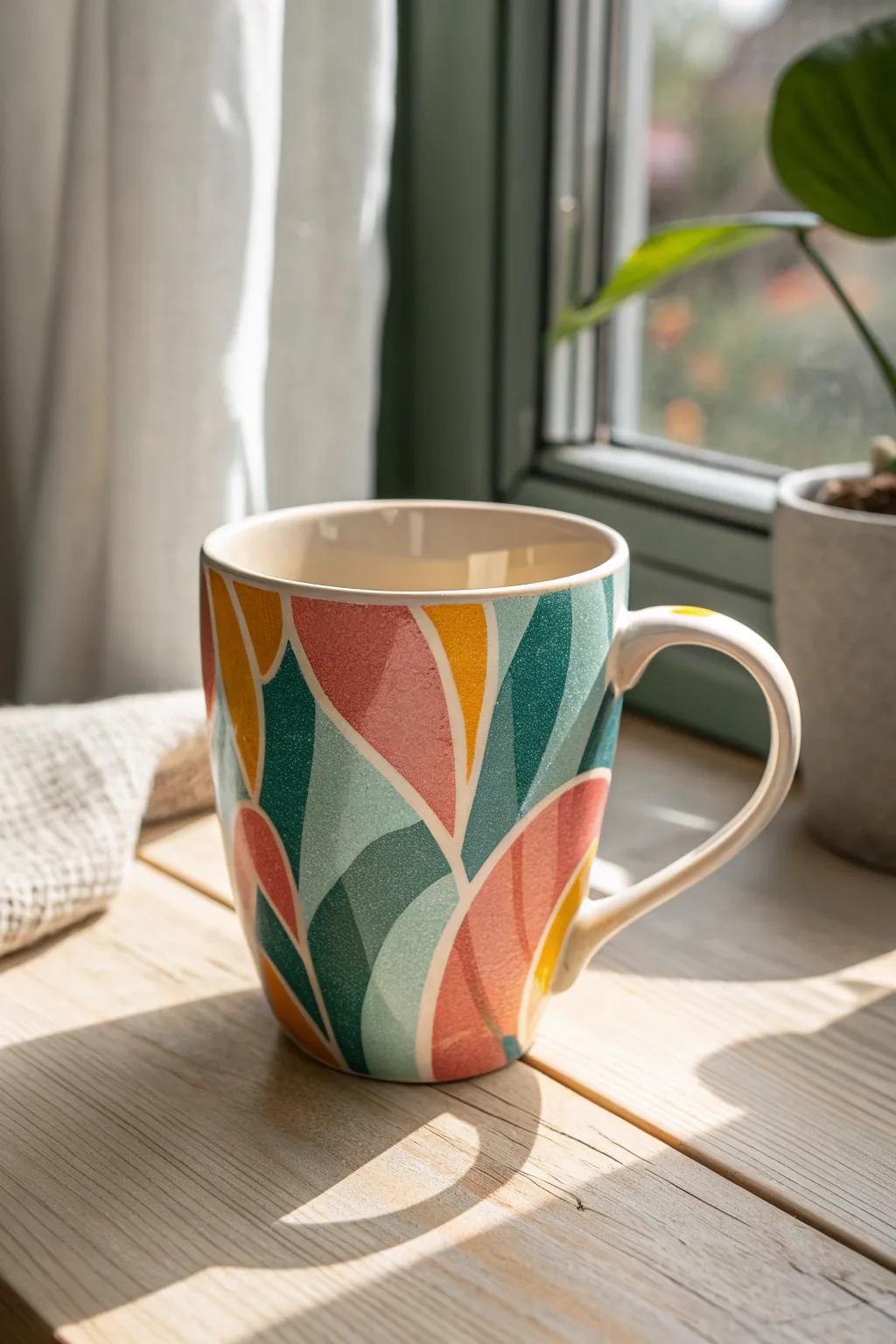 Start your day with a splash of color and a touch of artistry—this vibrant mug is the perfect morning companion!
