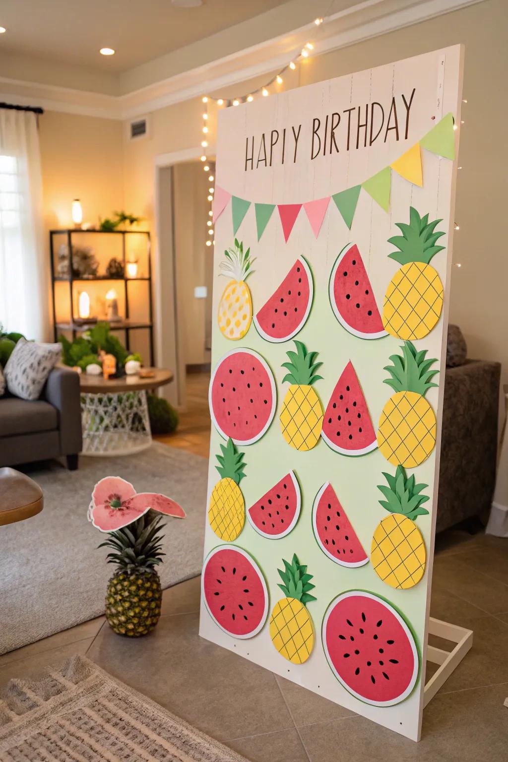 Fruit fiesta birthday board.