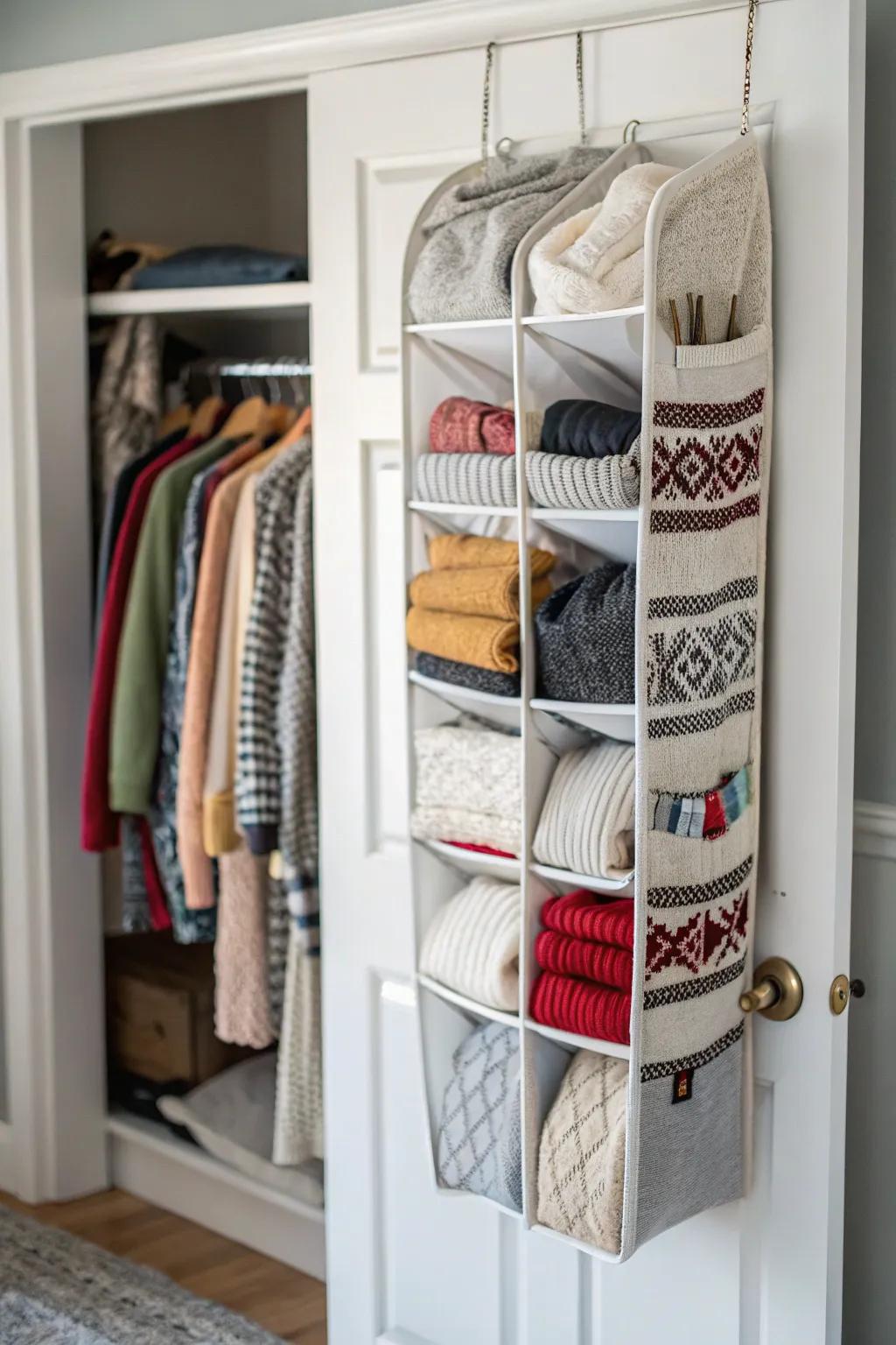 Over-the-door organizers help free up valuable closet space.