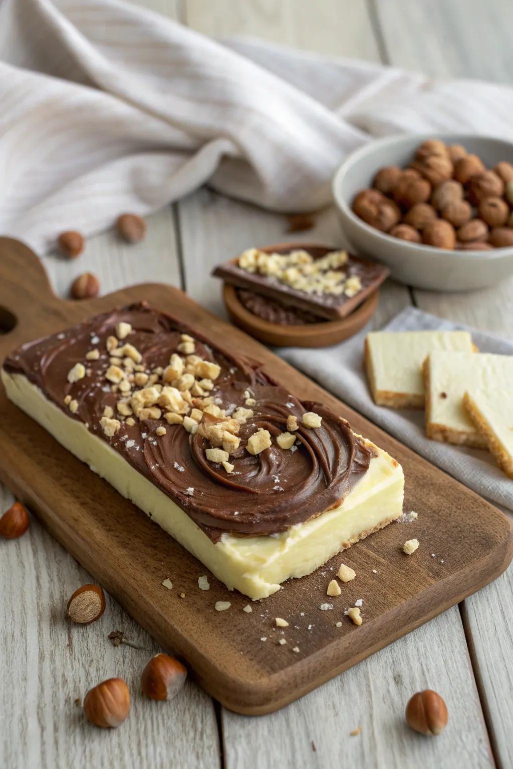 Indulge in the perfect harmony of chocolate and hazelnuts on a minimalist butter board.