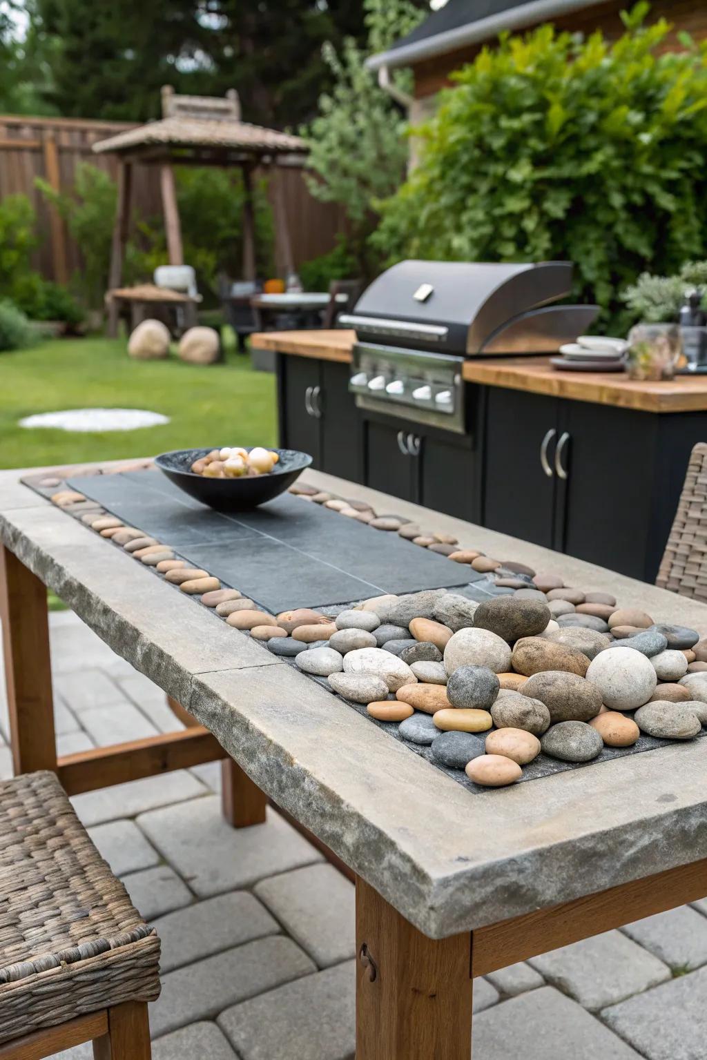 Stones and pebbles add a natural, textured touch to your table decor.