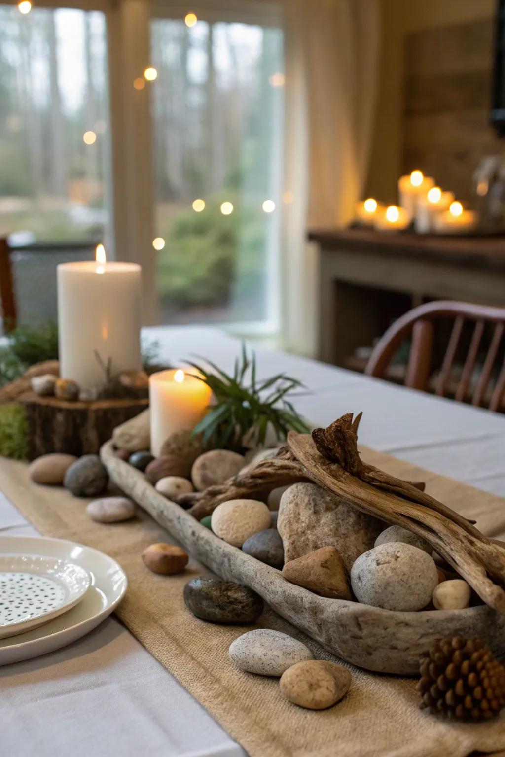 Natural elements bring an earthy vibe to your table.