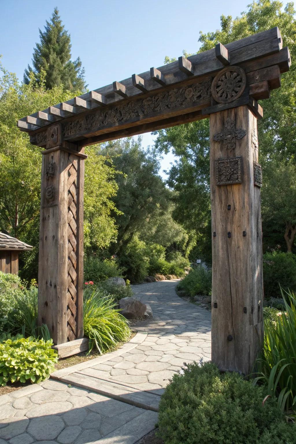 Transform your entryway with the timeless charm of a handcrafted wooden arch.
