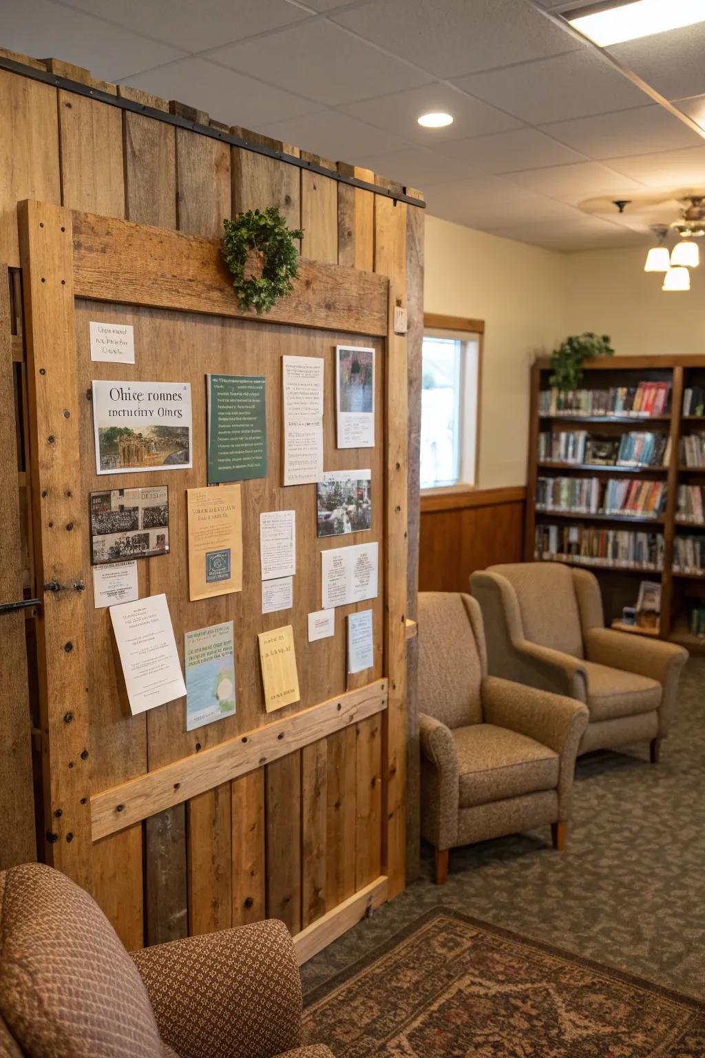 Bring warmth to your space with a rustic bulletin board.