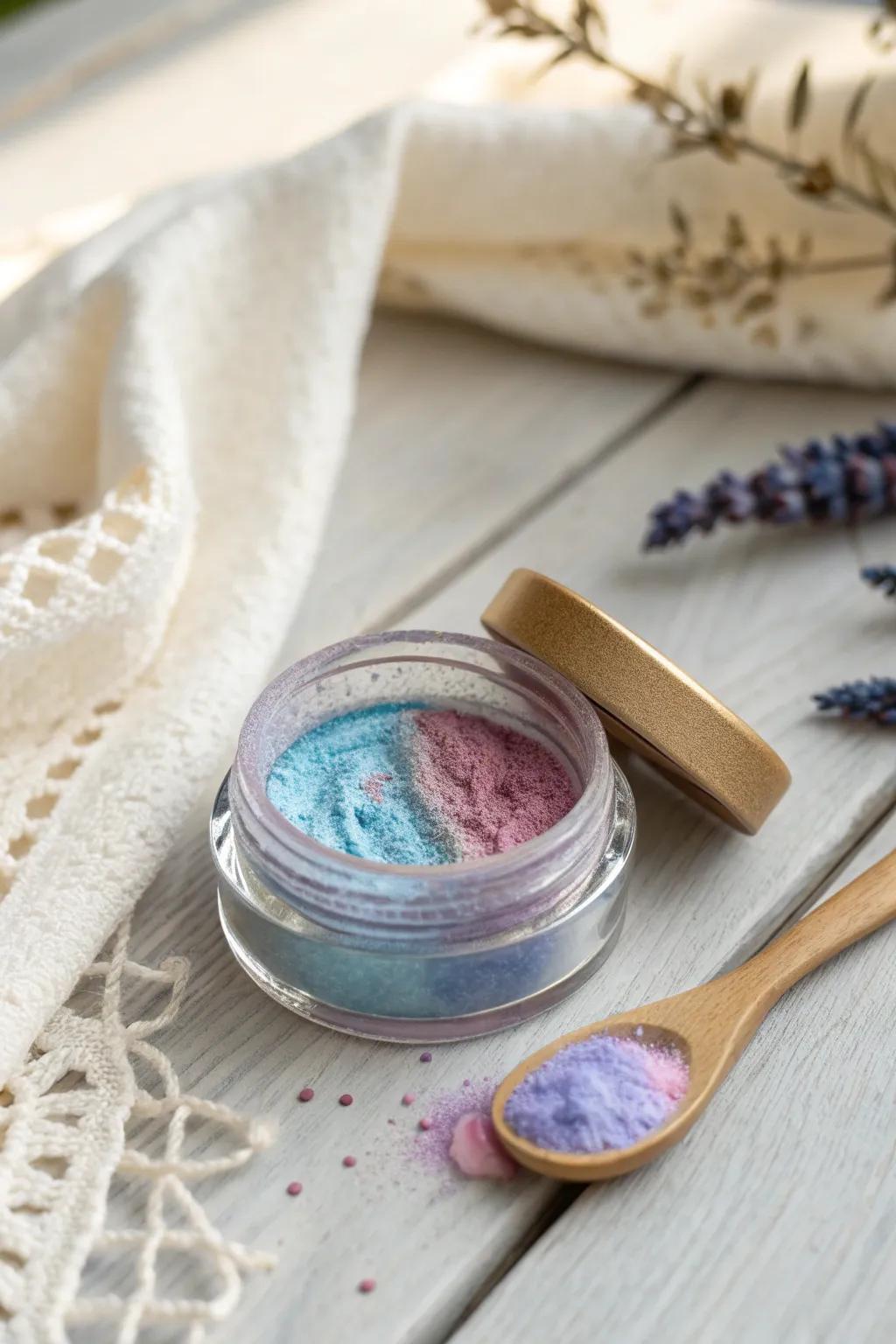 Watch the magic unfold with enchanting color changing powder—perfect for a touch of whimsy in your crafts!