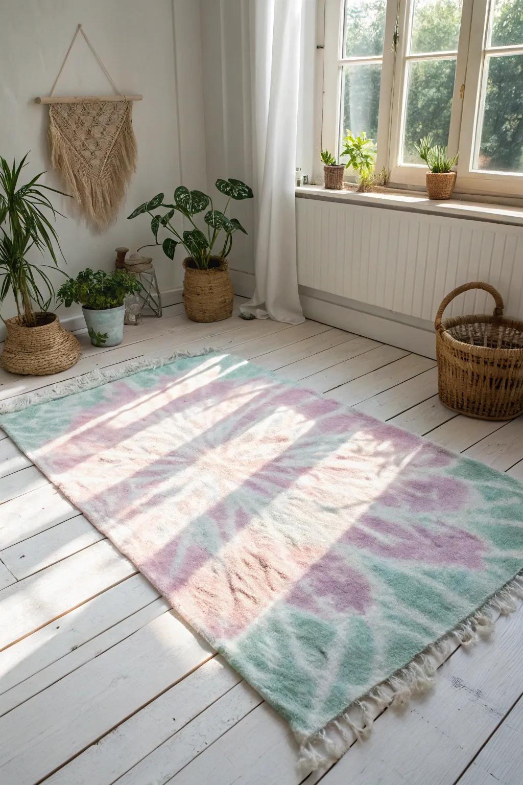 Step into serenity with a touch of vibrant elegance – a tie dye rug that transforms your space into a haven of happiness.
