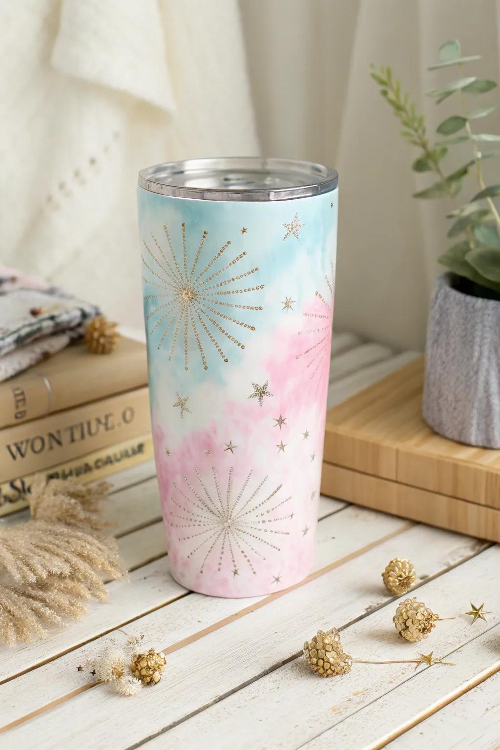 Infuse your day with a touch of stardust - meet the glitter-accented tie-dye tumbler, where simplicity meets sparkle.