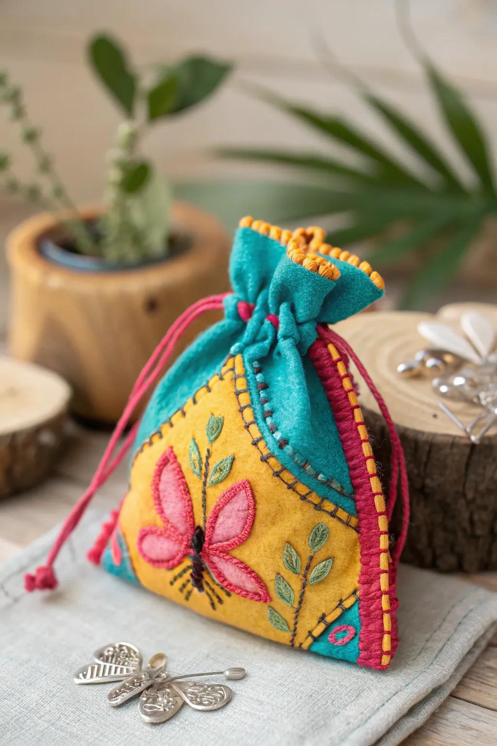 Add a splash of color to the magic! This vibrant tooth fairy bag is a playful blend of craftsmanship and vivid hues.
