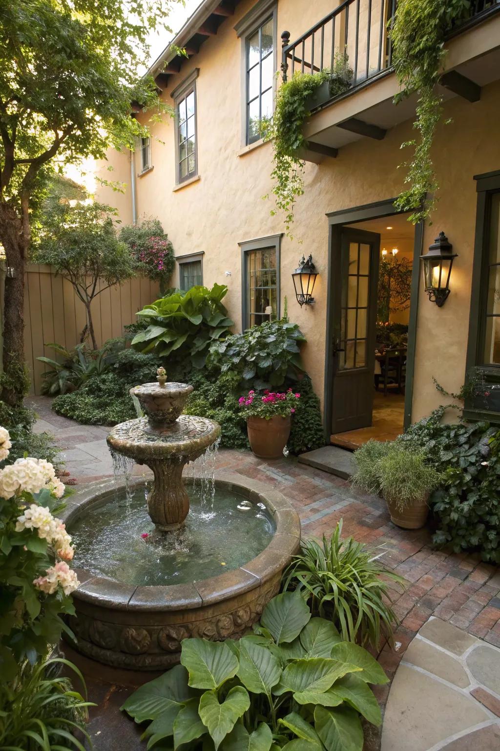 A water feature adds tranquility to your patio.