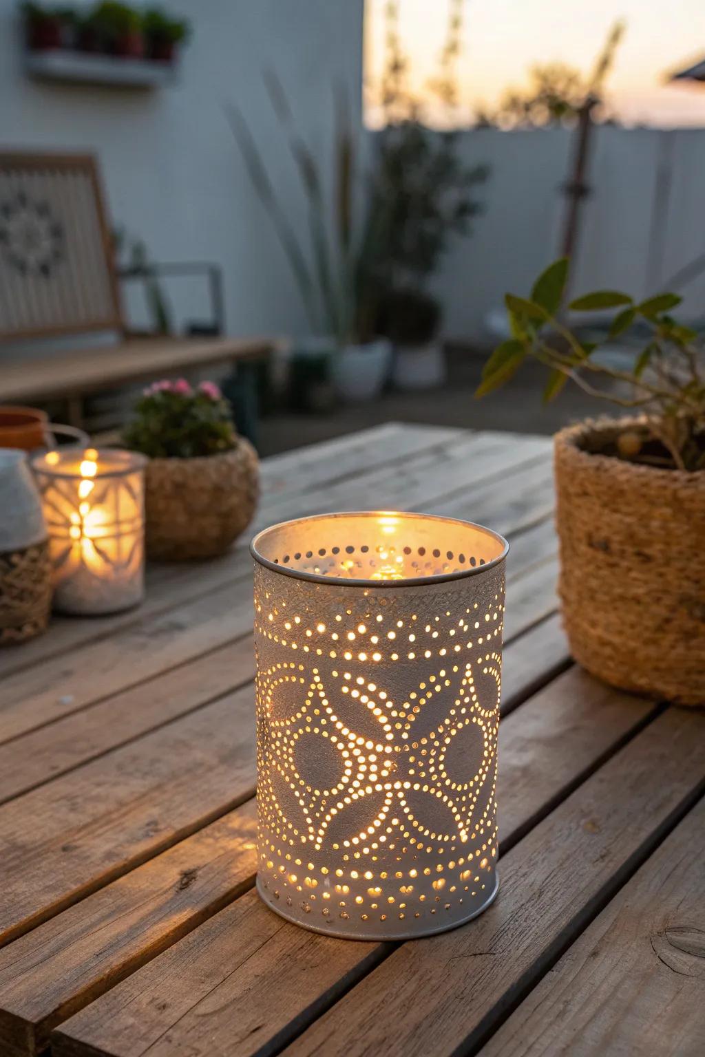 Transform your patio into a magical retreat with these enchanting tin can lanterns. 🌿✨ #TrashToTreasure #ScandiBoho