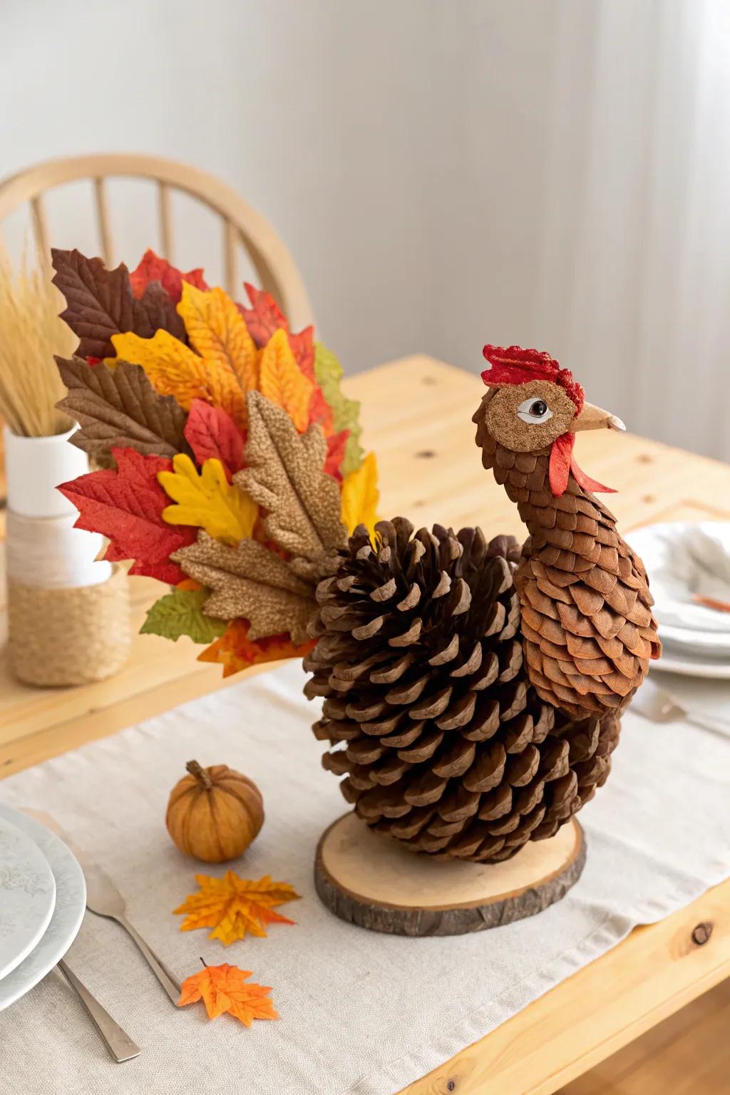 Celebrate autumn with a charming turkey centerpiece, where nature meets minimalist elegance.