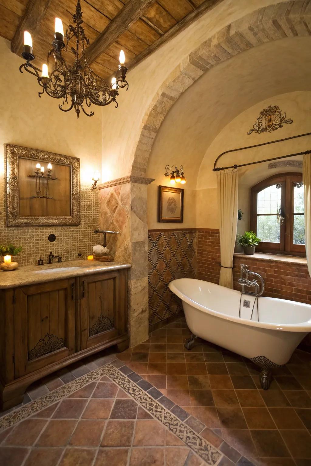 Balanced lighting for a cozy Tuscan feel.