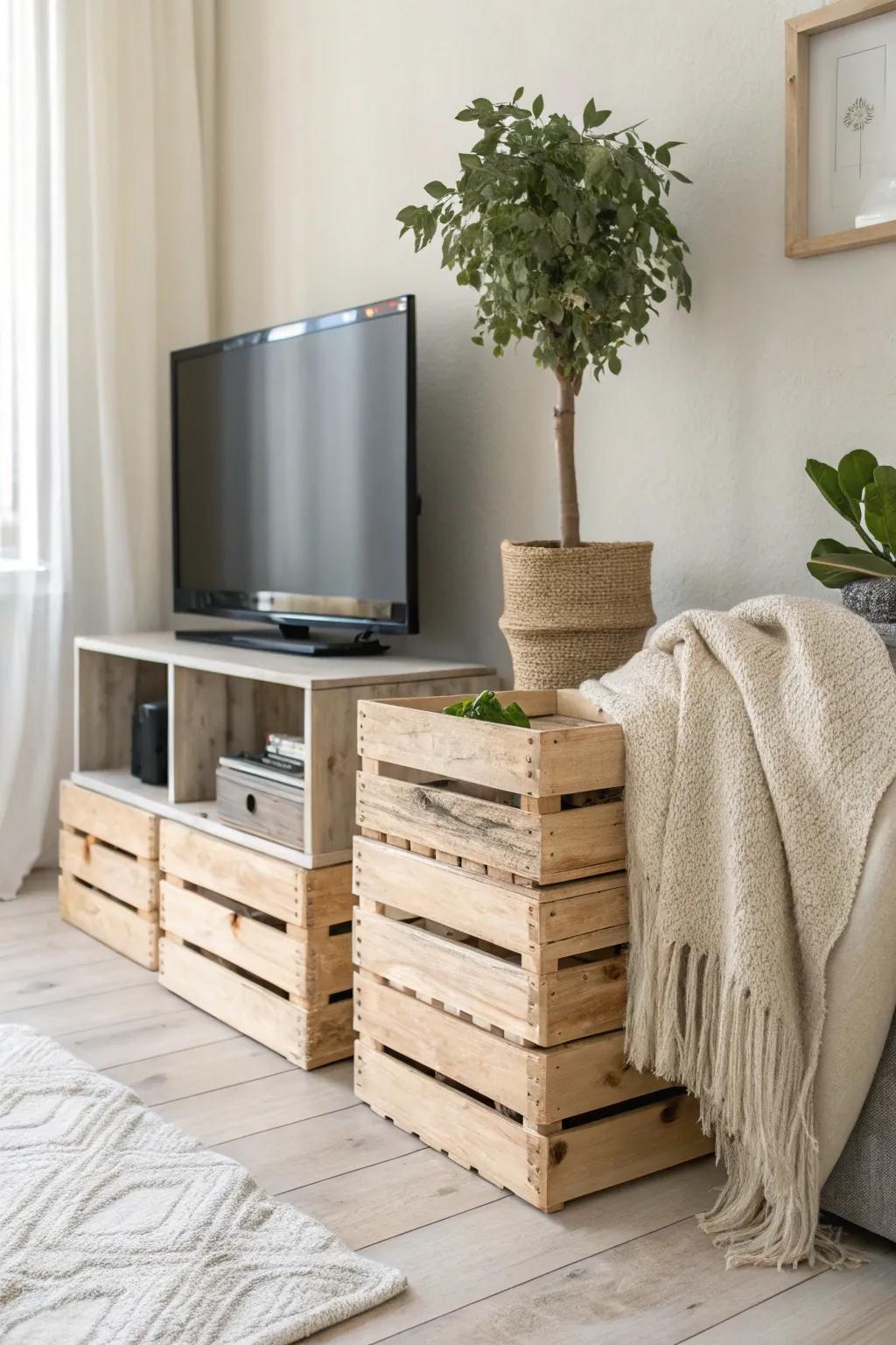 Elevate your TV setup with a touch of rustic charm and functional beauty.