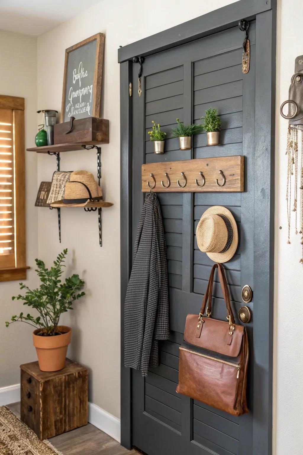 Transform your entryway with this handcrafted louvered door organizer, where elegance meets functionality.