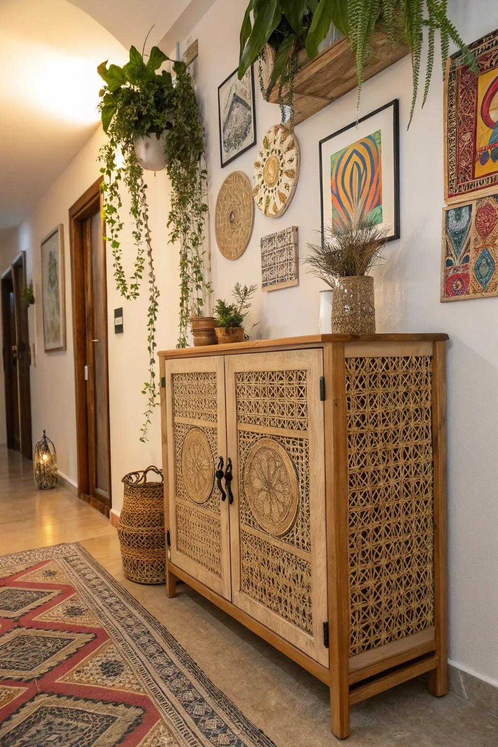 Rattan panels add a bohemian vibe to any room.