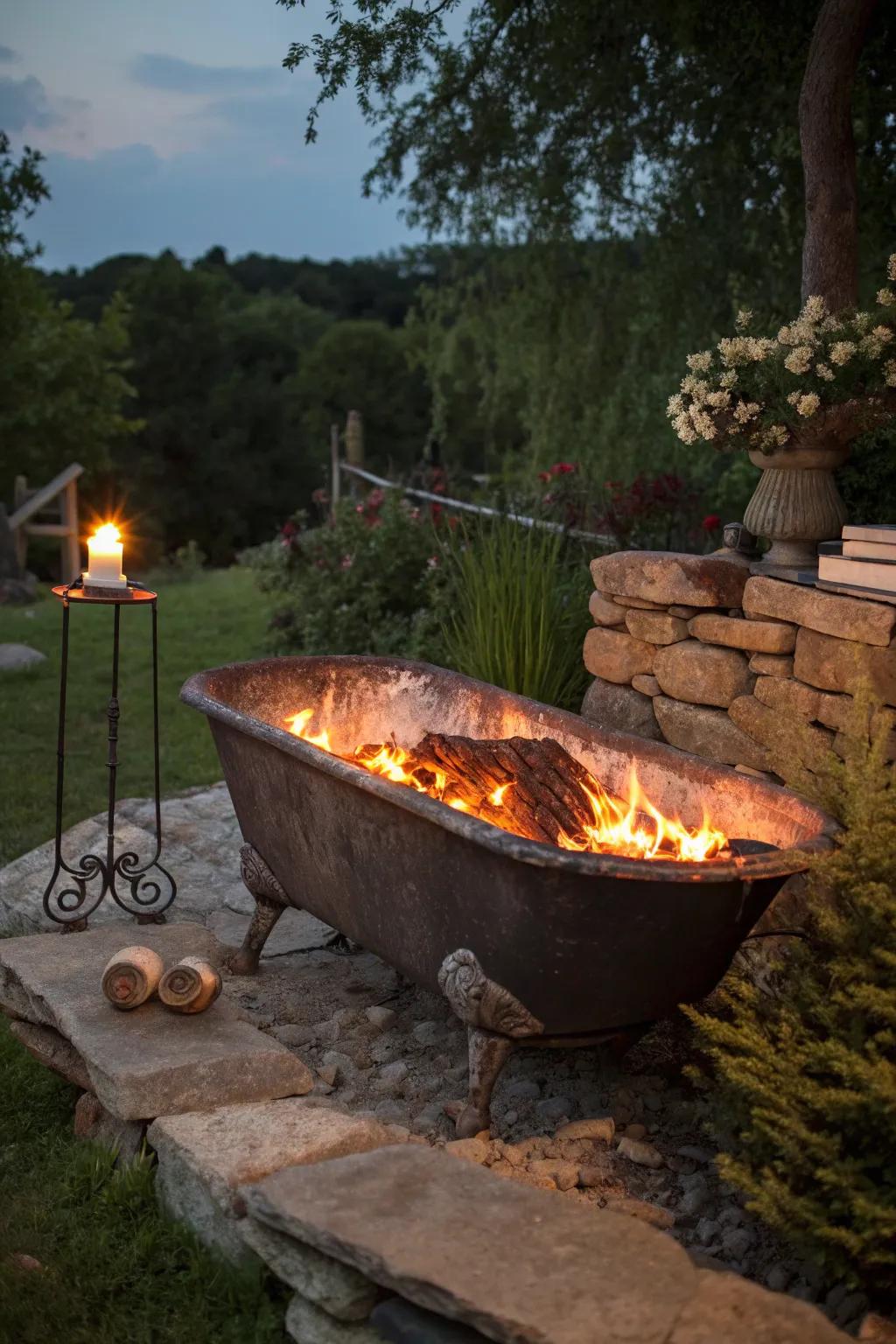 Transform your backyard with this stunning bathtub fire pit—where craftsmanship meets cozy nights.