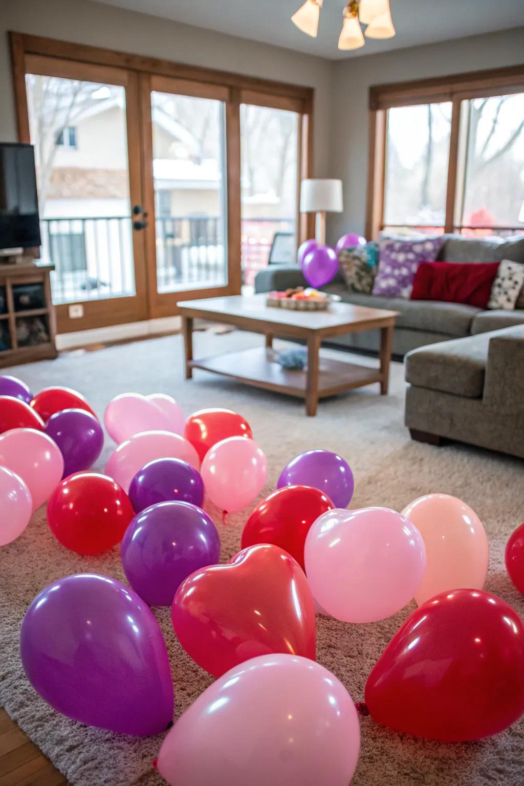 Pop balloons for surprises in the Heart Balloon Pop game.