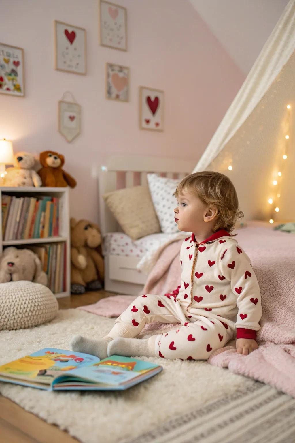 Heart-print pajamas add a touch of warmth and love to bedtime.